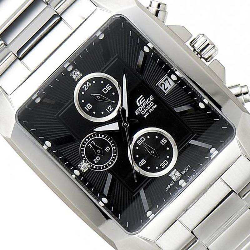 Casio Edifice Rectangular Casio Edifice Rectangle Chronograph Black Dial Men's Stainless Steel W ...