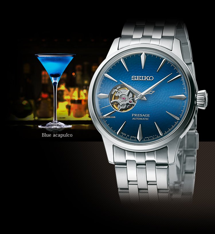 Seiko Presage Cocktail Time Blue Acapulco Open Heart Men's Watch SSA439J1