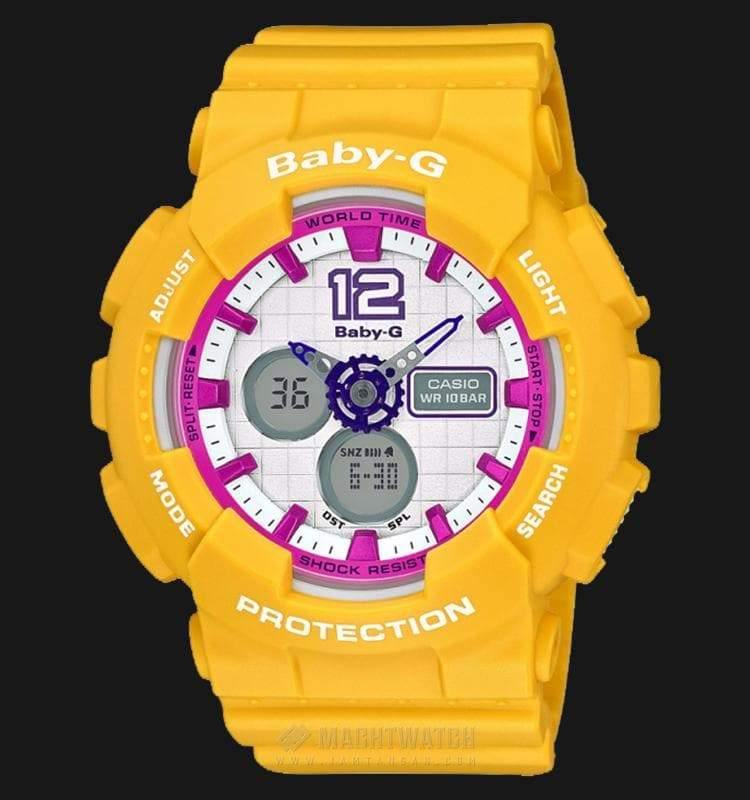 Casio Baby-G BA120 Analog-Digital Yellow x Pink Accents White Dial Watch BA120-9BDR - Diligence1International