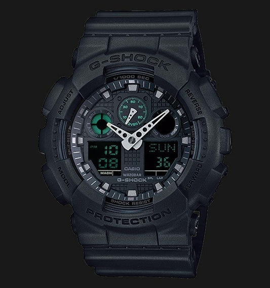 Casio G-Shock Black Series Anadigi Black x Green Accents Watch GA100MB-1ADR - Diligence1International