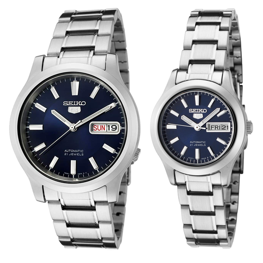 Seiko 5 Classic Blue Dial Couple's Stainless Steel Watch Set SNK793K1+SYMD93K1 - Diligence1International