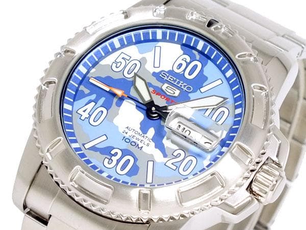 Seiko 5 Sports Military 100M Camo Blue Dial Automatic Men's Watch SRP223K1 - Diligence1International