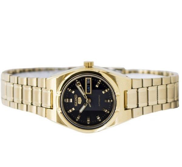 Seiko 5 Classic Ladies Size Black Dial Gold Plated Stainless Steel Strap Watch SYM602K1 - Diligence1International