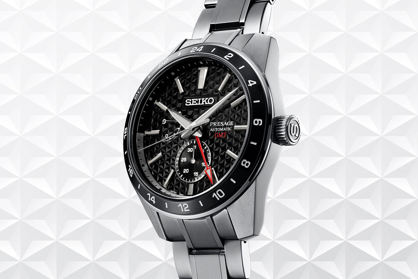 Seiko Japan Made Presage Sharp Edged Series Sumi-Iro Black GMT Men's Stainless Steel Watch SPB221J1