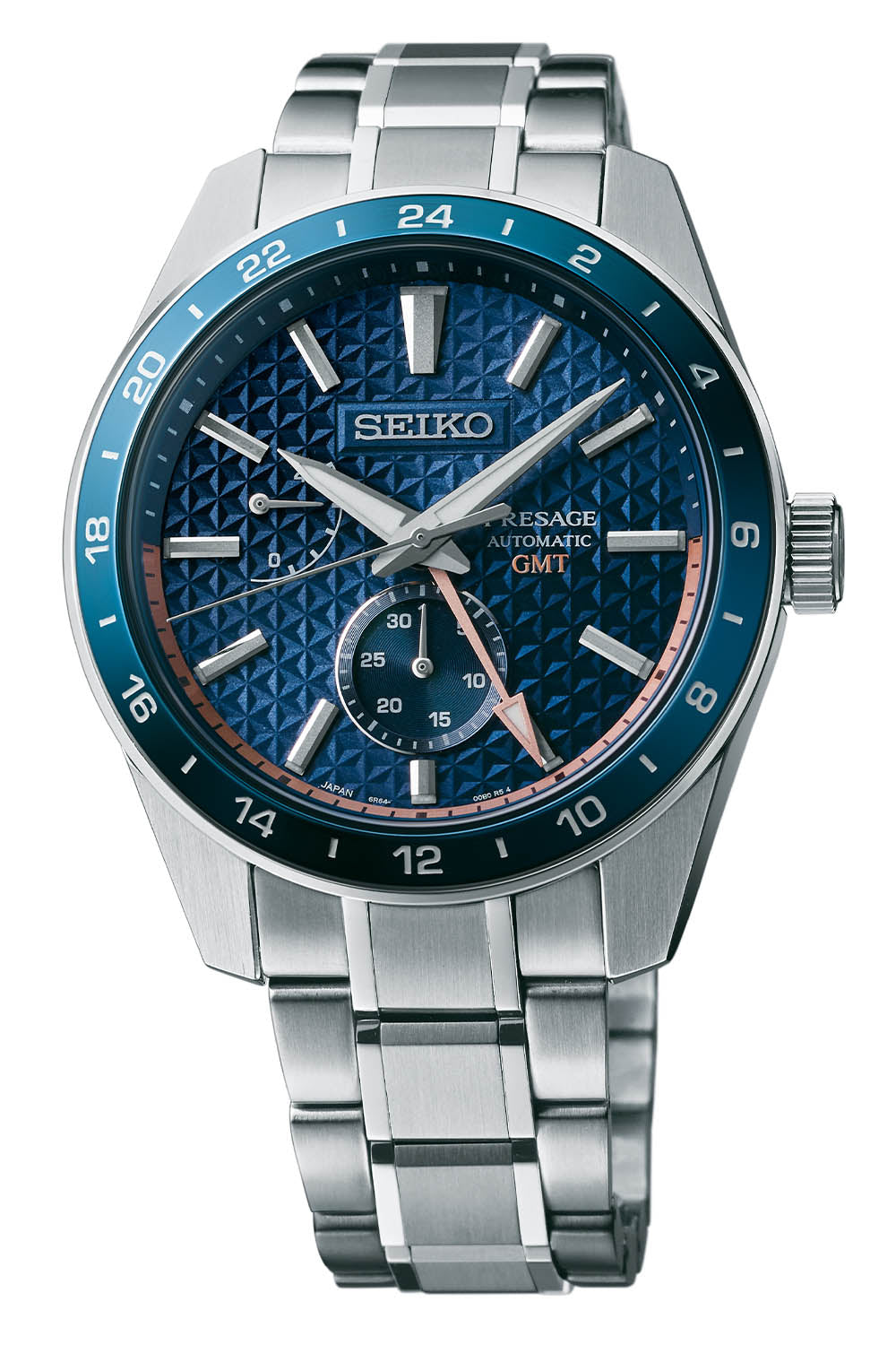 Seiko Japan Made Presage Sharp Edged Series Aitetsu Blue GMT Men's Stainless Steel Watch SPB217J1