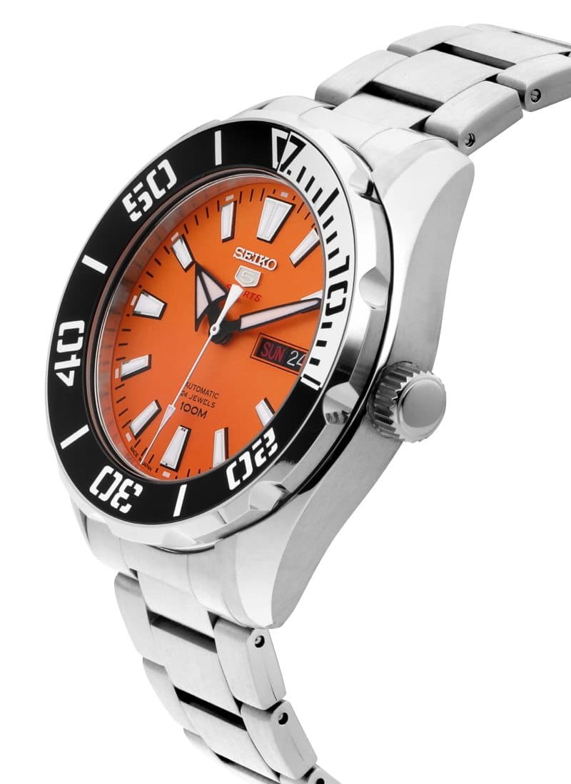 Seiko 5 Sports JAPAN Made 100M Orange Dial Black Bezel Men's Watch SRPC55J1 - Diligence1International