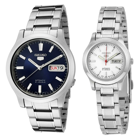 Seiko 5 Classic Blue+White Dial Couple's Stainless Steel Watch Set SNK793K1+SYMD87K1 - Diligence1International
