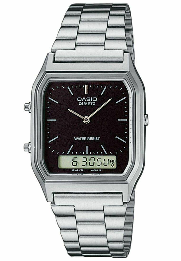 Casio Classic AQ-230A-1DMQ Black Dial Silver Stainless Steel Watch - Diligence1International