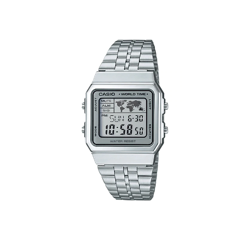Casio Classic A500WA-7DF Silver Stainless Steel Digital World Time Watch - Diligence1International