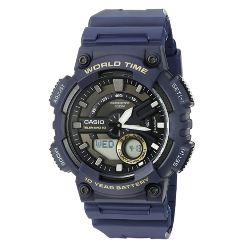 Casio AEQ-110W World Time Navy Blue Analog Digital Watch - Diligence1International