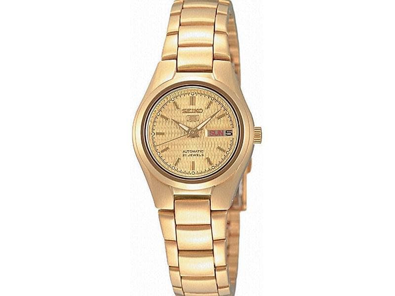 Seiko 5 Classic Ladies Size Gold Dial Gold Plated Stainless Steel Strap Watch SYMC18K1 - Diligence1International