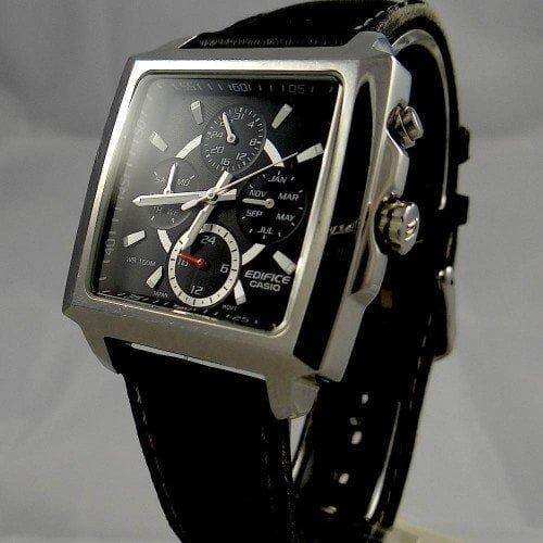 Casio Edifice Rectangular Casio Edifice Rectangle Black Dial Men's Tough Leather Strap Watch EF ...