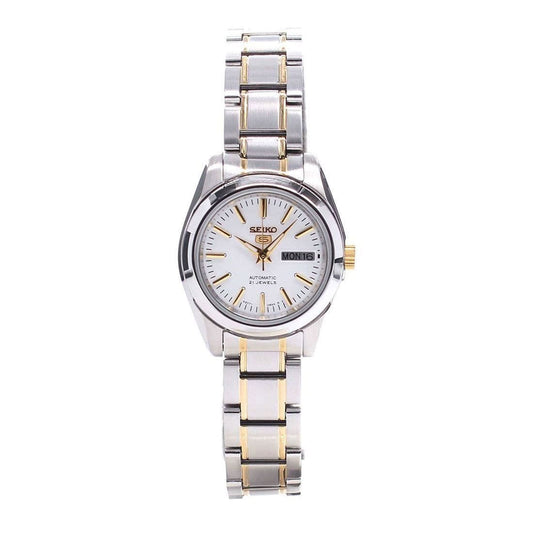 Seiko 5 Classic Ladies Size White Dial 2 Tone Gold Plated Stainless Steel Strap Watch SYMK19K1 - Diligence1International