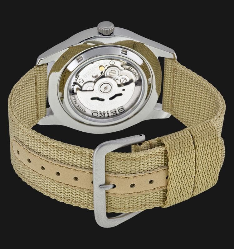 Seiko 5 Sports Military 100M Automatic Men's Watch Creme Tan Canvas Nylon Strap SNZG07K1 - Diligence1International