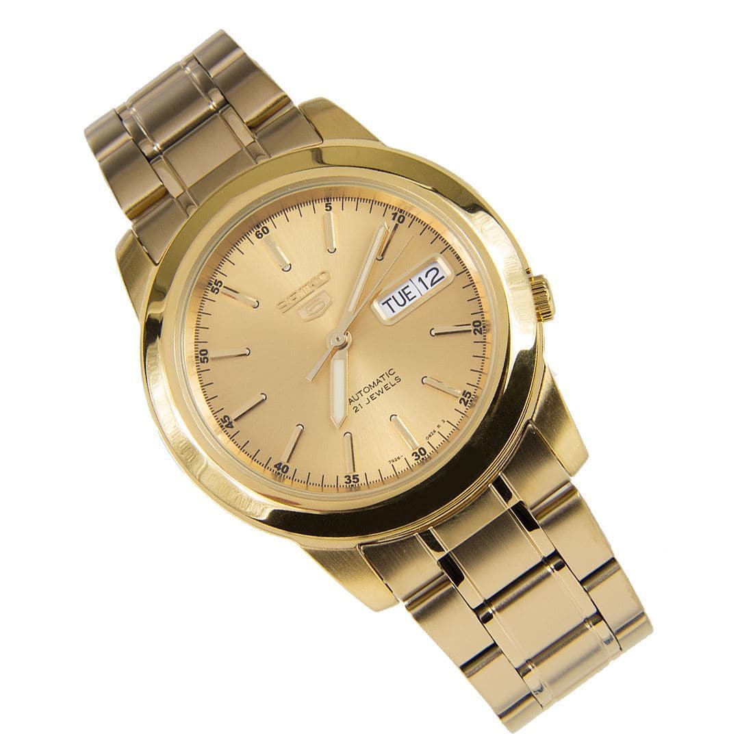 Seiko 5 Classic Mens Size Gold Dial & Plated Stainless Steel Strap Watch SNKE56K1 - Diligence1International