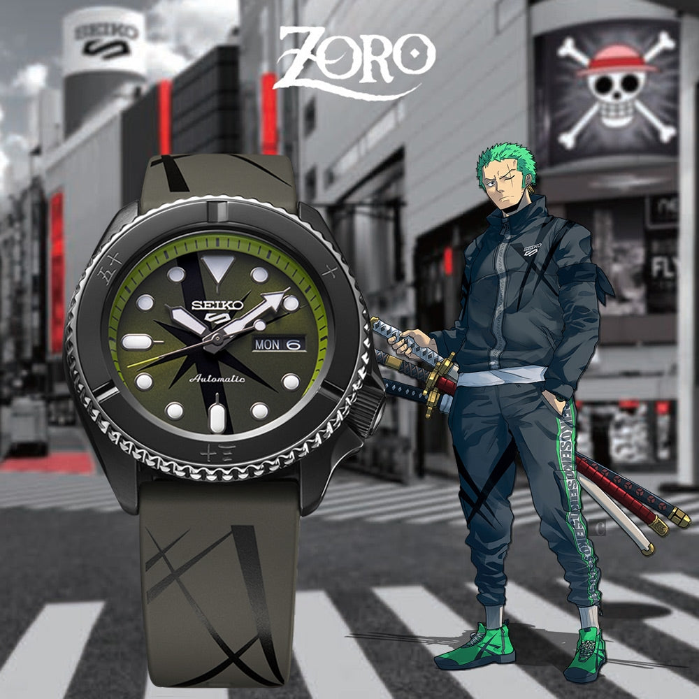 Seiko 5 Sports 100M One Piece x Zoro LE Automatic Men's Watch Green Dial Rubber SRPH67K1