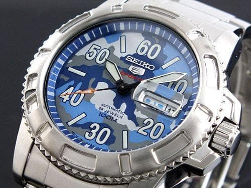 Seiko 5 Sports JAPAN Made Military 100M Camo Blue Dial Automatic Watch SRP223J1 - Diligence1International