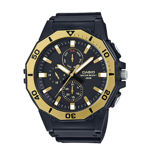 Casio MRW-400H-9AVDF Analog Black/Gold Yellow Resin Strap Watch for Men - Diligence1International
