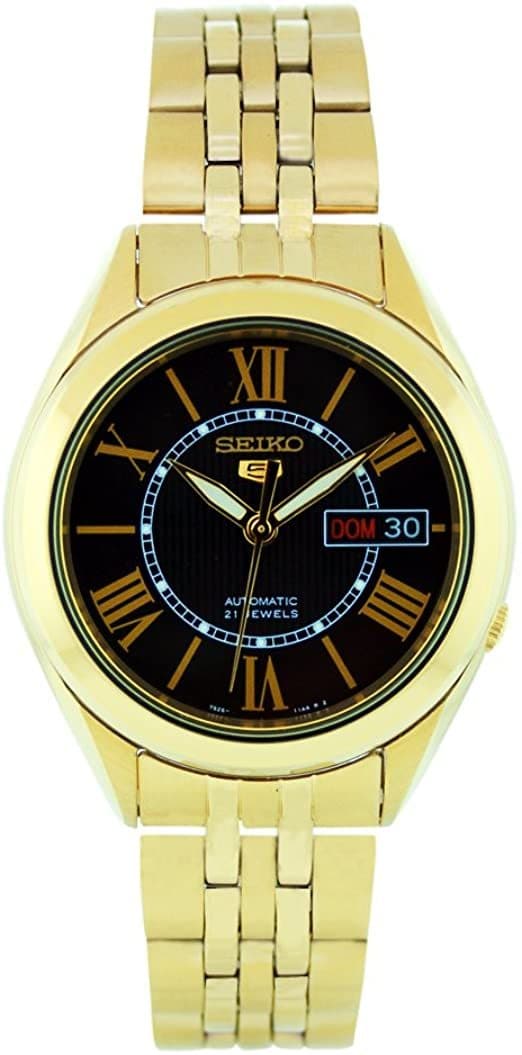 Seiko 5 Classic Mens Size Black Dial Gold Plated Stainless Steel Strap Watch SNKL40K1 - Diligence1International