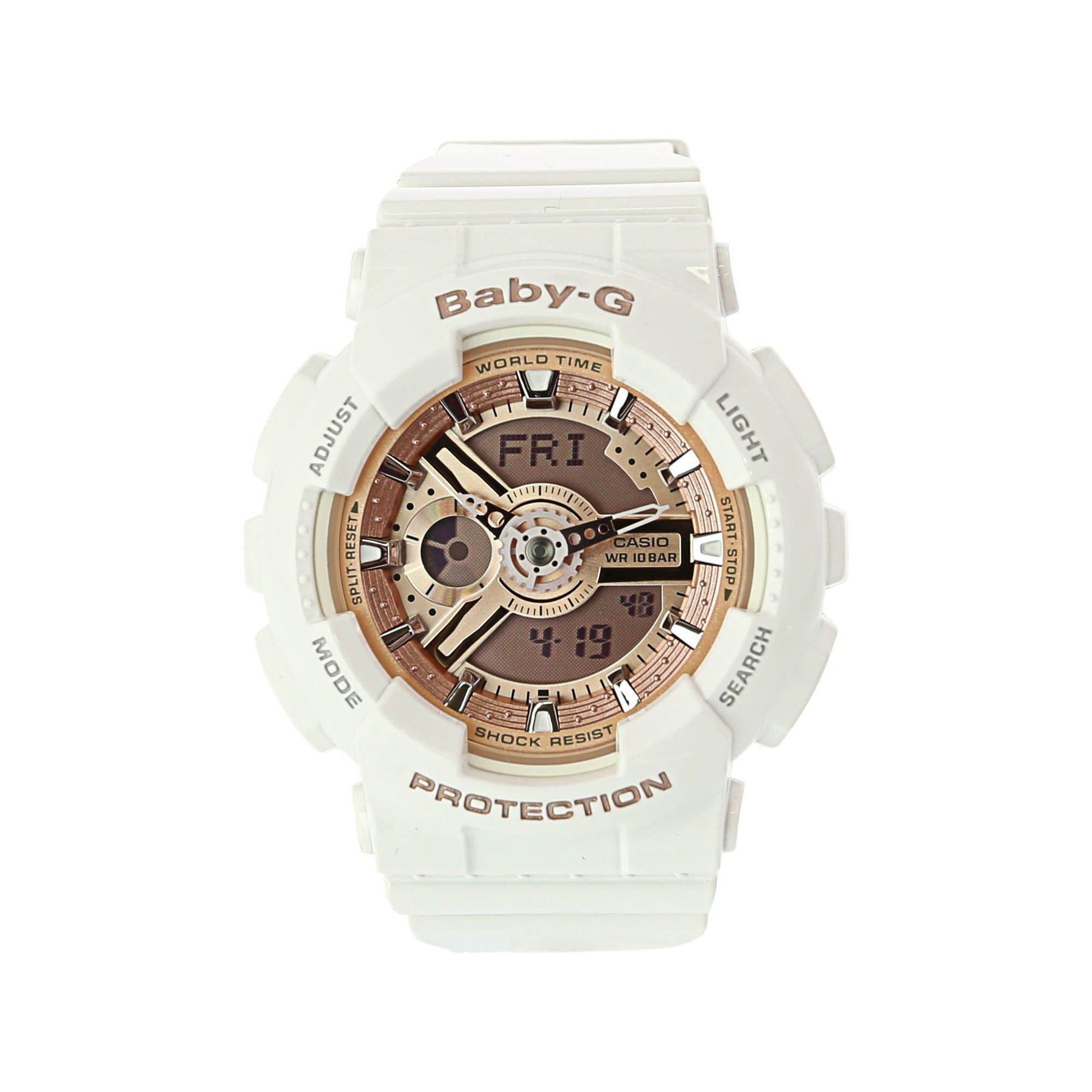 Casio Baby-G BA110 Series Analog-Digital White x Rose Gold Dial Watch BA110-7A1DR - Diligence1International