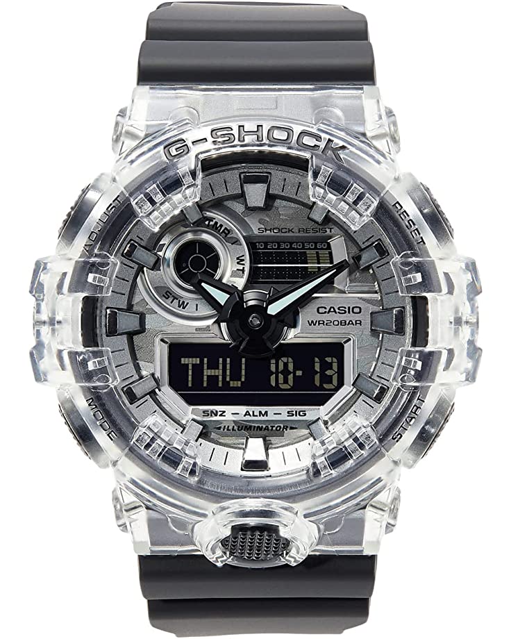 Casio G-Shock Metallic Grey Camo Camouflage Dial Translucent bezel Black Watch GA700SKC-1ADR
