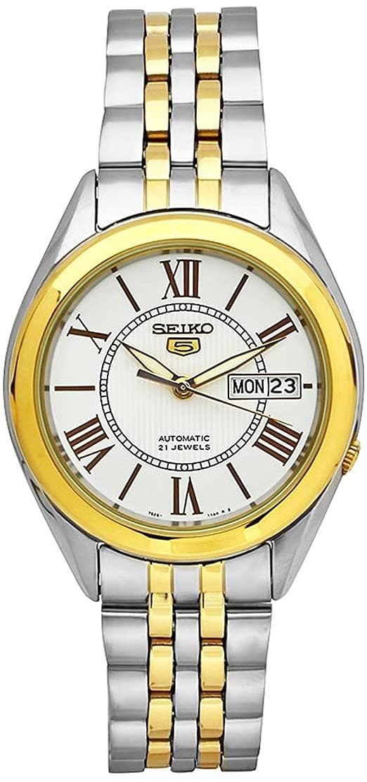 Seiko 5 Classic Mens Size Silver Dial 2 Tone Gold Plated Stainless Steel Strap Watch SNKL36K1 - Diligence1International