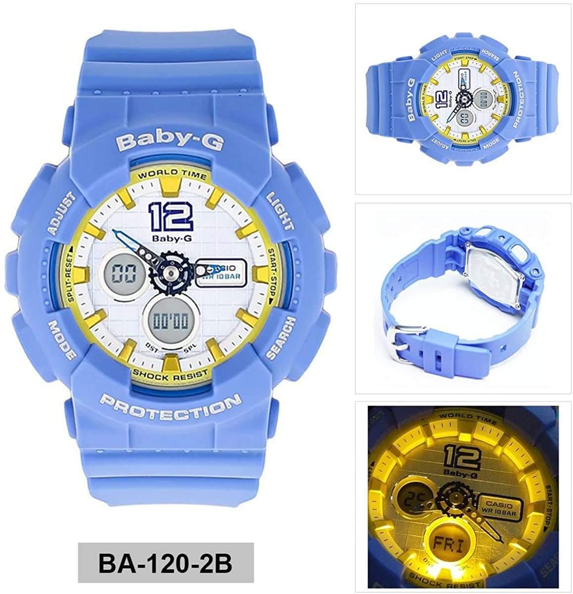 Casio Baby-G BA120 Analog-Digital Navy Blue x Yellow Accents White Dia