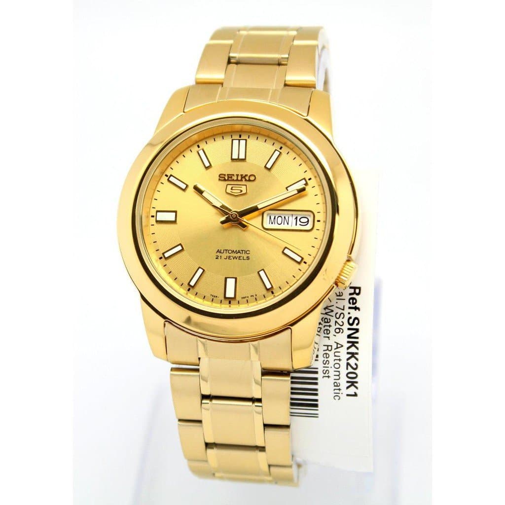 Seiko 5 Classic Mens Size Gold Dial & Plated Stainless Steel Strap Watch SNKK20K1 - Diligence1International