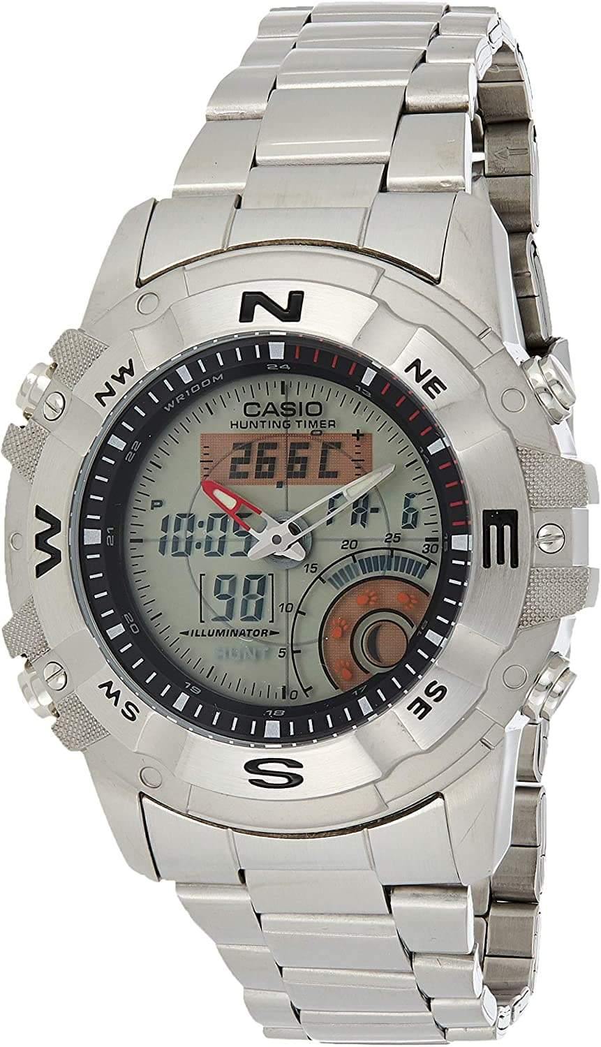 Casio Outgear Hunting Timer Moon Phase Anadigi Stainless Steel Watch AMW-704-7AV - Diligence1International