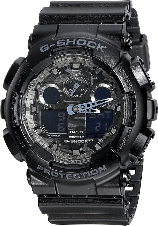 Casio G-Shock Military All Black Stealth Camo Print Dial Watch GA100CF-1ADR