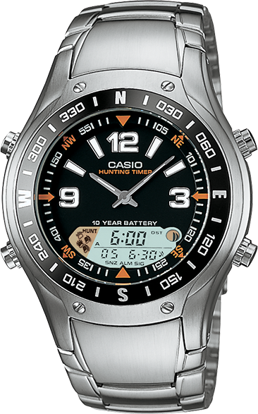 Casio Hunting Timer Moon Phase Anadigi Stainless Steel Watch AMW-701D-1AV - Diligence1International