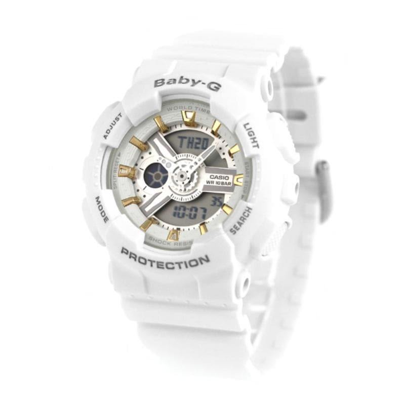 Casio Baby-G BA-110 Series Analog-Digital White x Matte Ecru x Gold Accents Watch BA110GA-7A1DR - Diligence1International