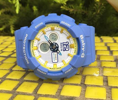 Casio Baby-G BA120 Analog-Digital Navy Blue x Yellow Accents White Dial  Watch BA120-2BDR