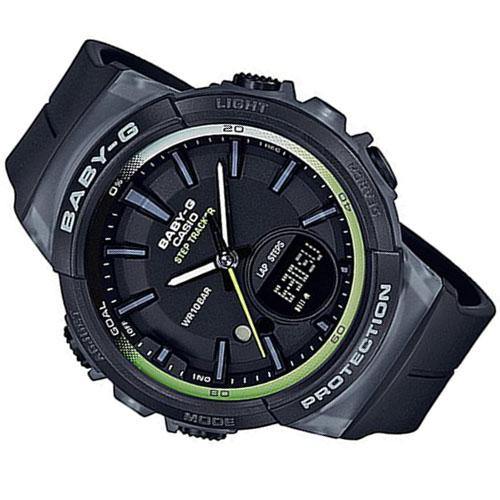 Casio Baby-G BGS Step Tracker Analog-Digital Black x Neon Green Accents Watch BGS100-1ADR - Diligence1International