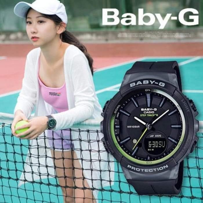 Casio Baby-G BGS Step Tracker Analog-Digital Black x Neon Green Accents Watch BGS100-1ADR - Diligence1International