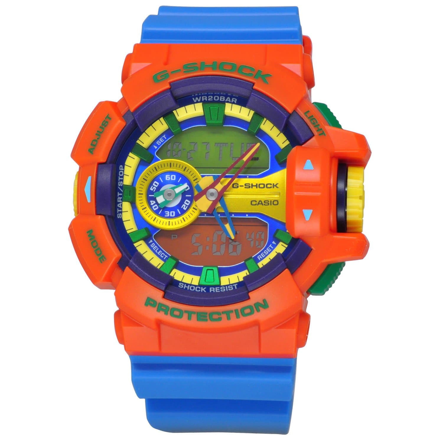 Casio G-Shock Dragon Ball Z Anadigi Hyper Colors Orange x Sky Blue x Green x Yellow Accents Watch GA400-4ADR