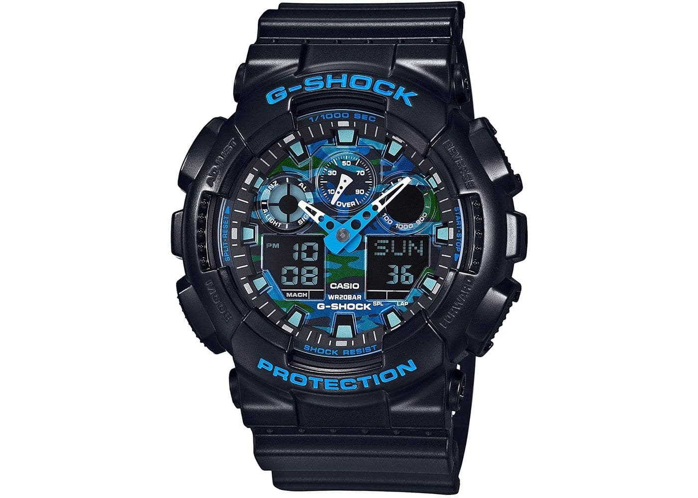 Casio G-Shock Military Blue Camo Camouflage Print Dial Watch GA100CB-1ADR - Diligence1International