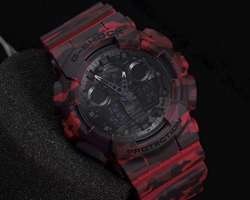Casio G-Shock Military Black Camo Print Dial Red Camo Watch GA100CM-4ADR - Diligence1International