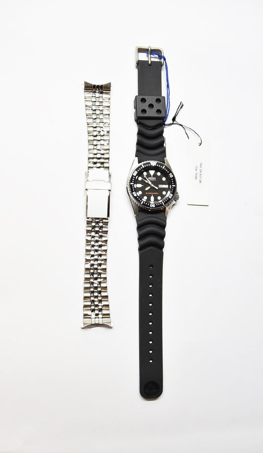 Seiko Black SKX 200M Diver's Junior Size Rubber Strap+ALL Stainless Steel Jubilee Bracelet Watch SKX013K1 SET - Diligence1International