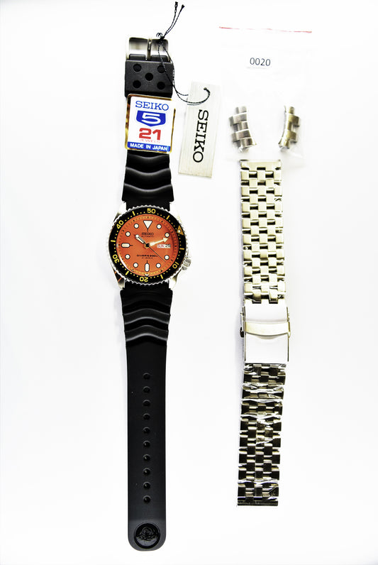 Seiko Japan Made Orange SKX 200M Diver's Men's Rubber+Engineer Type II 316L S/S Strap Watch SKX011J1 SET - Diligence1International