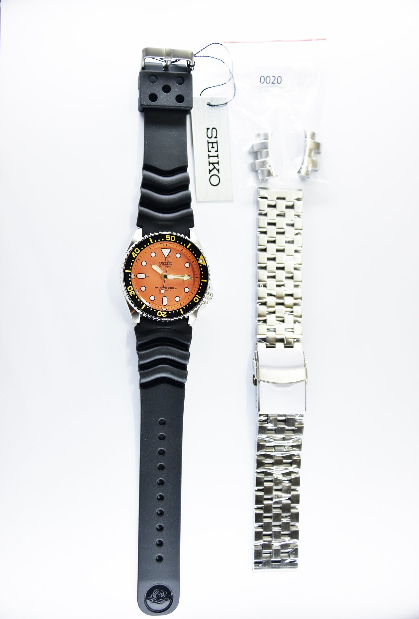 Seiko Japan Made Orange SKX 200M Diver's Men's Rubber+Engineer Type II 316L S/S Strap Watch SKX011J1 SET - Diligence1International