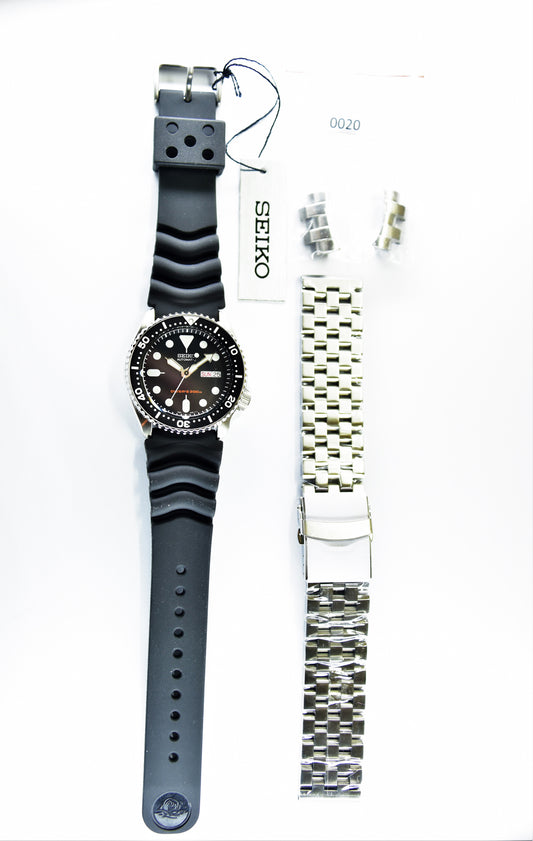 Seiko Black SKX Diver's 200M Men's Rubber+Engineer Type II 316L S/S Strap Watch SKX007K1 SET - Diligence1International