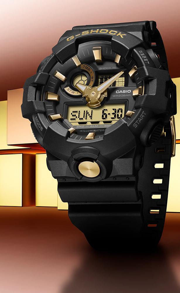 Casio G-Shock Analog-Digital Black x Gold Accents Watch GA710B-1A9DR - Diligence1International