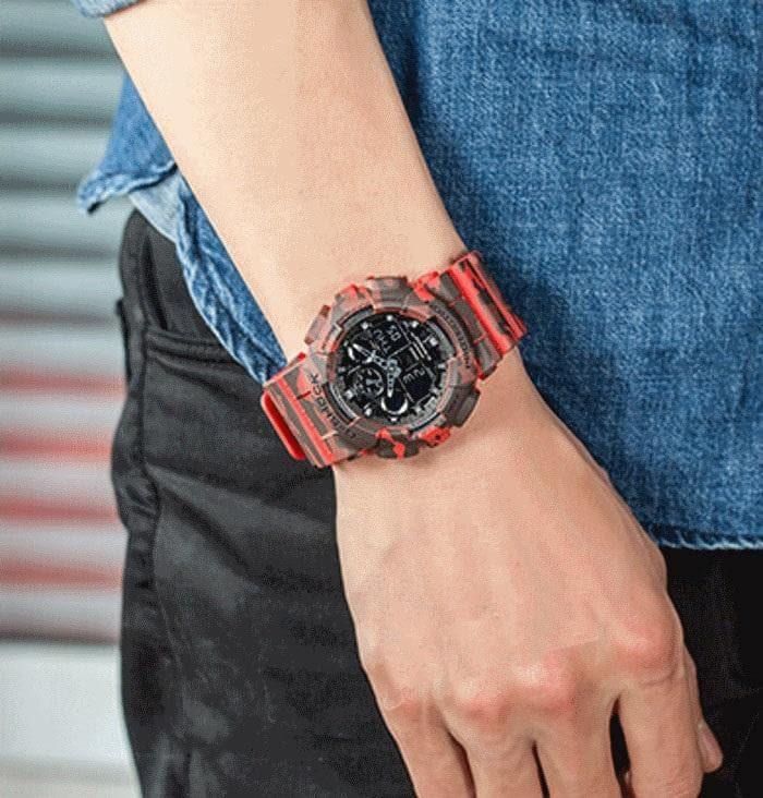 Casio G-Shock Military Black Camo Print Dial Red Camo Watch GA100CM-4ADR - Diligence1International