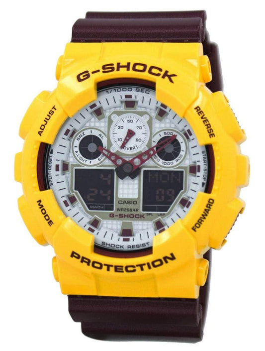 Casio G-Shock Crazy Colors Red Skins Trojans Anadigi Yellow x Maroon x White Dial Watch GA100CS-9ADR - Diligence1International