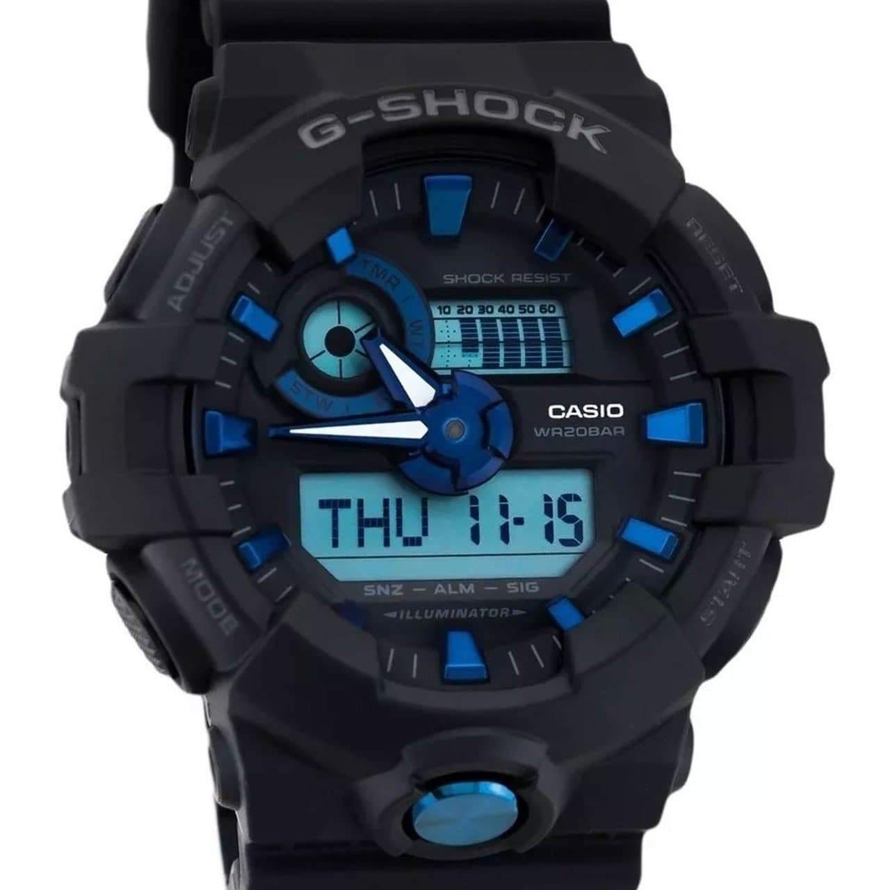 Casio G-Shock Analog-Digital Black x Metallic Blue Accents Watch GA710B-1A2DR - Diligence1International