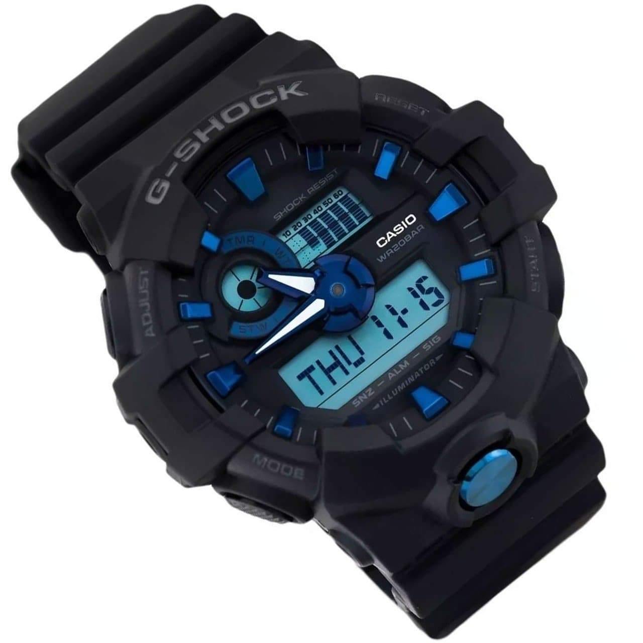 Casio G-Shock Analog-Digital Black x Metallic Blue Accents Watch GA710B-1A2DR - Diligence1International