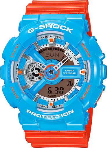 Casio G-Shock GA110 Series Anadigi Hyper Color Sky Blue x Orange Watch GA110NC-2ADR - Diligence1International