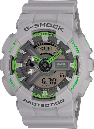 Casio G-Shock GA110 Series Anadigi Neon Color Dr. Doom Grey Hulk Watch GA110TS-8A3DR - Diligence1International