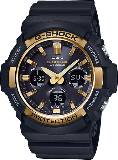 Casio G-Shock Standard Anadigi Black x Gold Bezel Accents Watch GAS100G-1A - Diligence1International